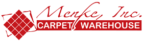 The logo for menke inc. carpet warehouse