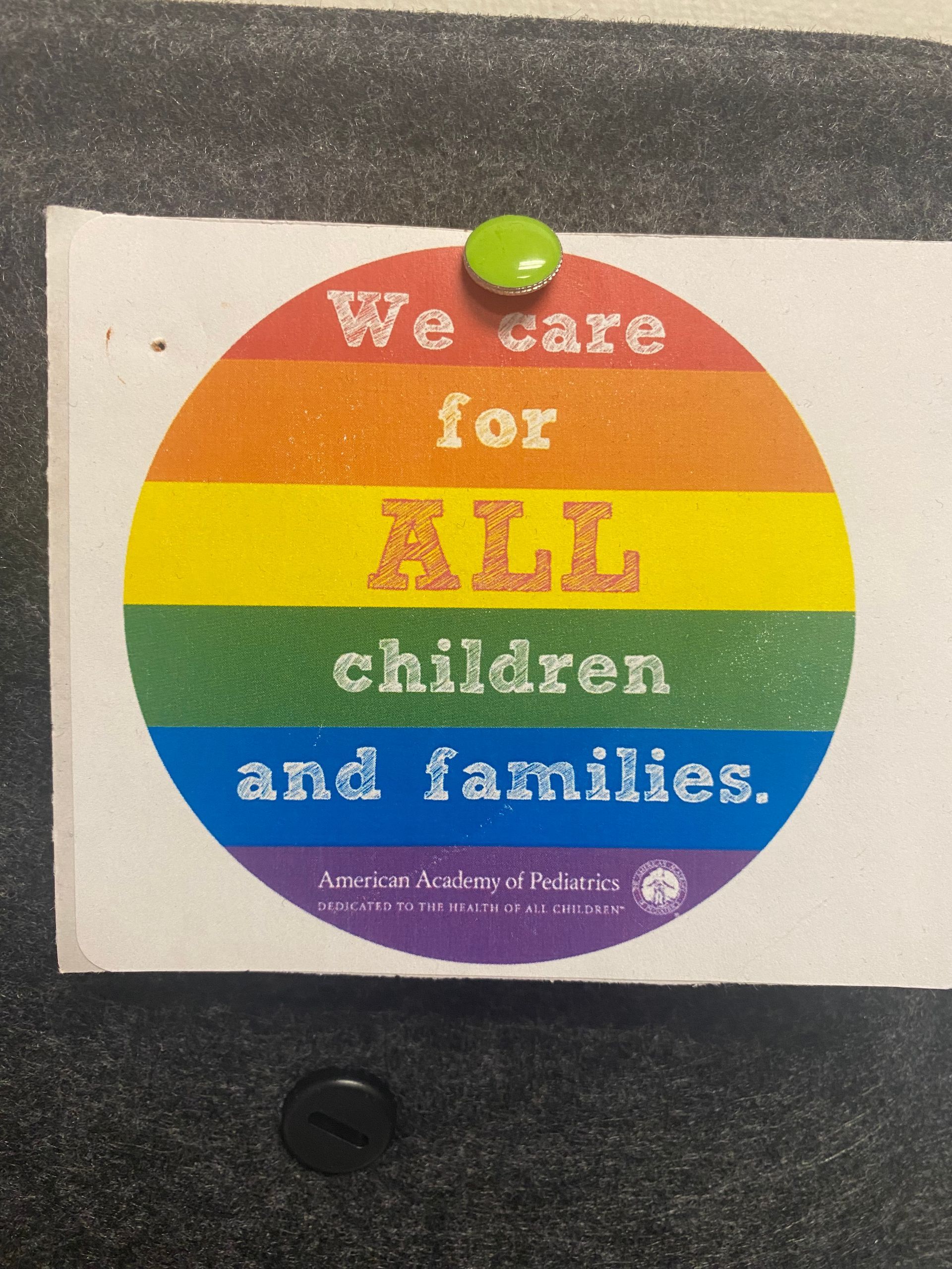 A colorful circle with the words we care for all children and families