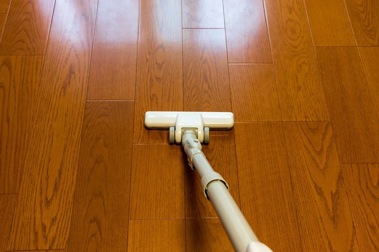 Vacuum cleaner head cleaning a wooden floor.