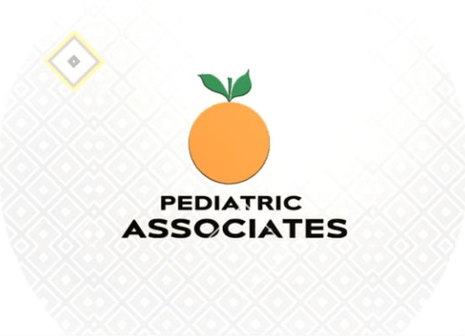 A logo for pediatric associates with an orange on it