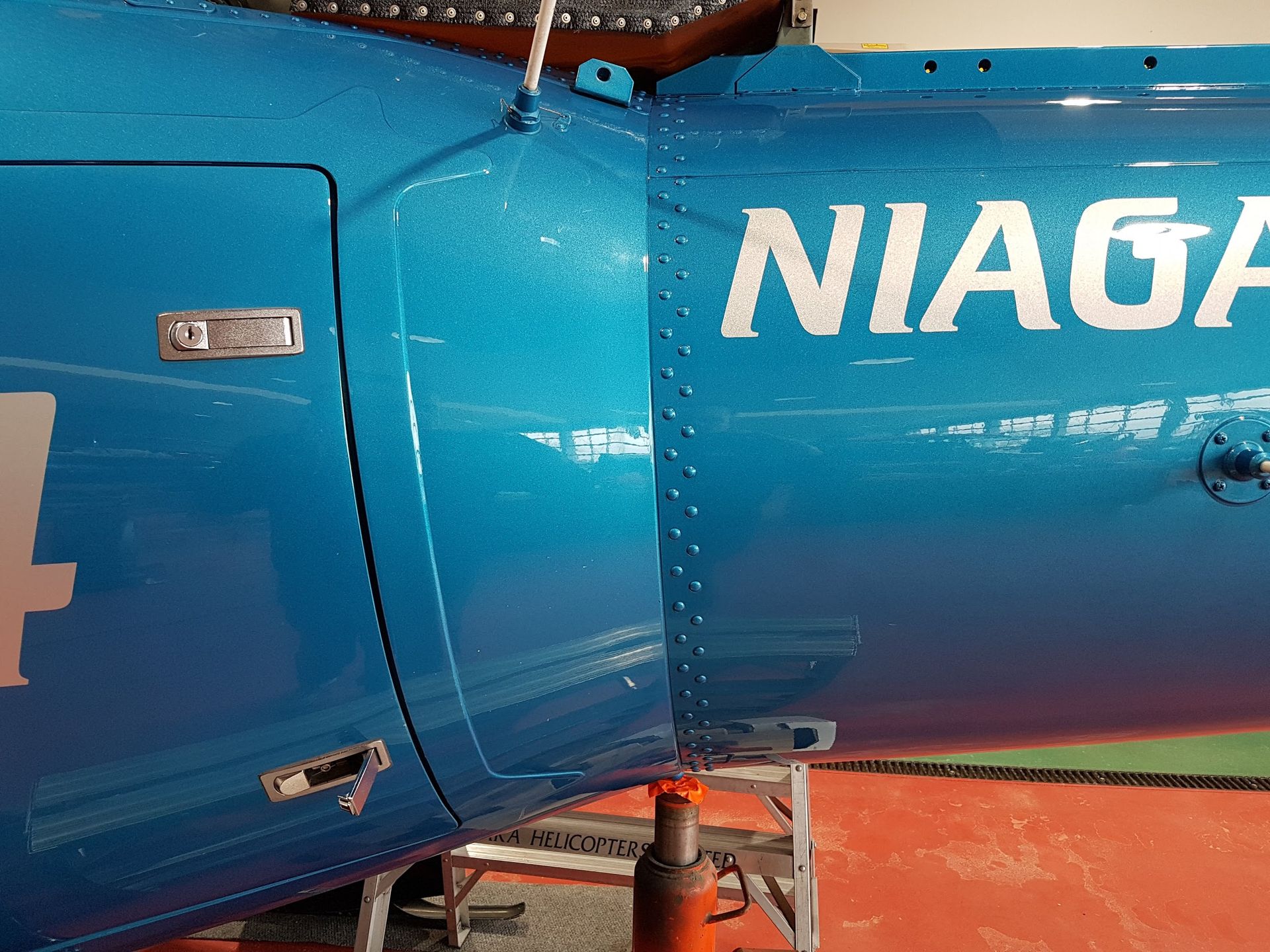 Blue helicopter fuselage with