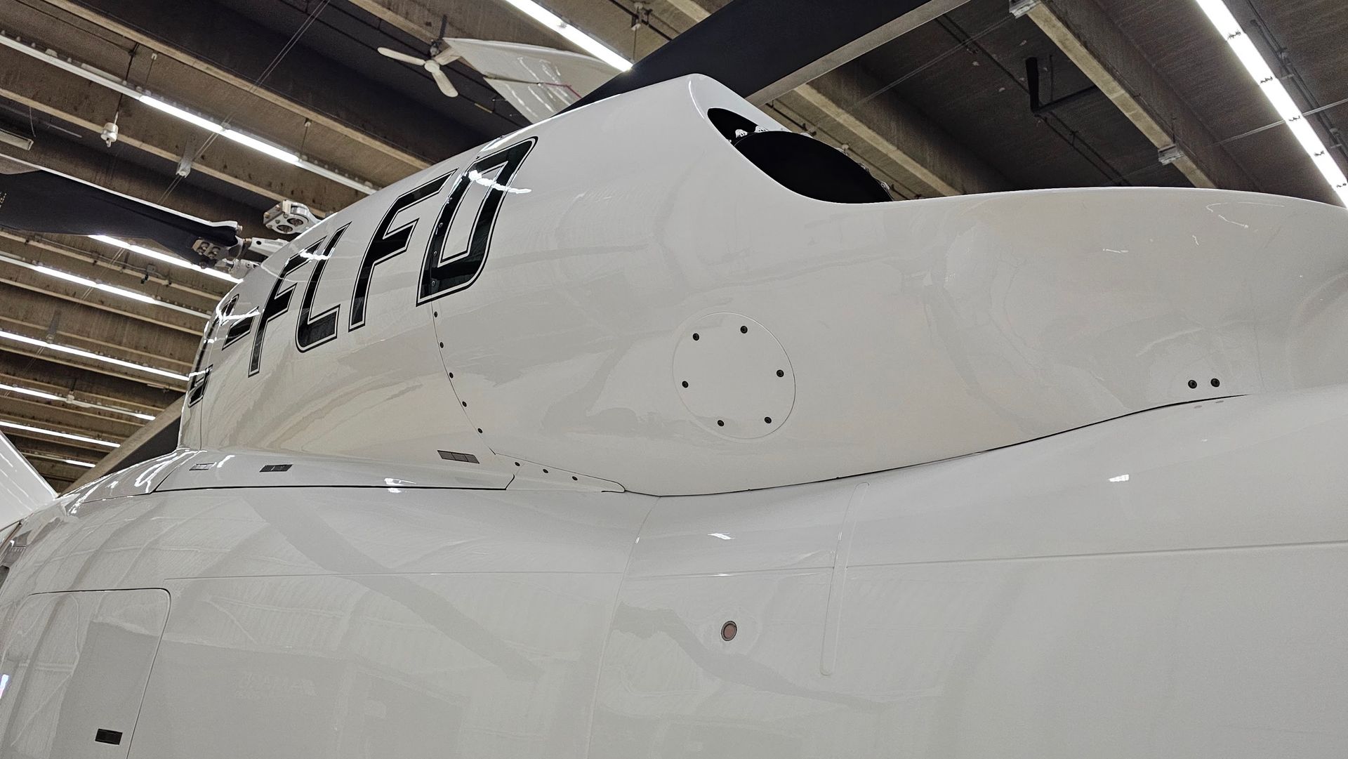 White aircraft fuselage with