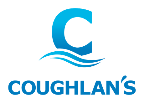 The logo for coughlan 's is a blue letter c with a wave in the background.