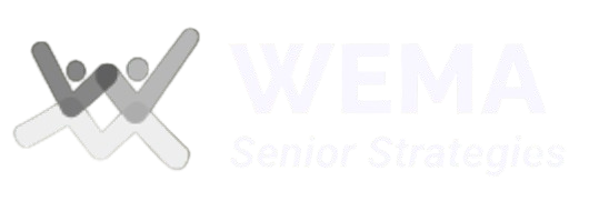 A black and white logo for wema senior strategies.