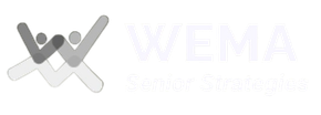 A black and white logo for wema senior strategies.