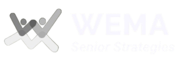 A black and white logo for wema senior strategies.