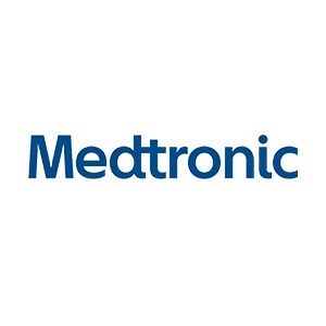 the medtronic logo is blue and white on a white background .