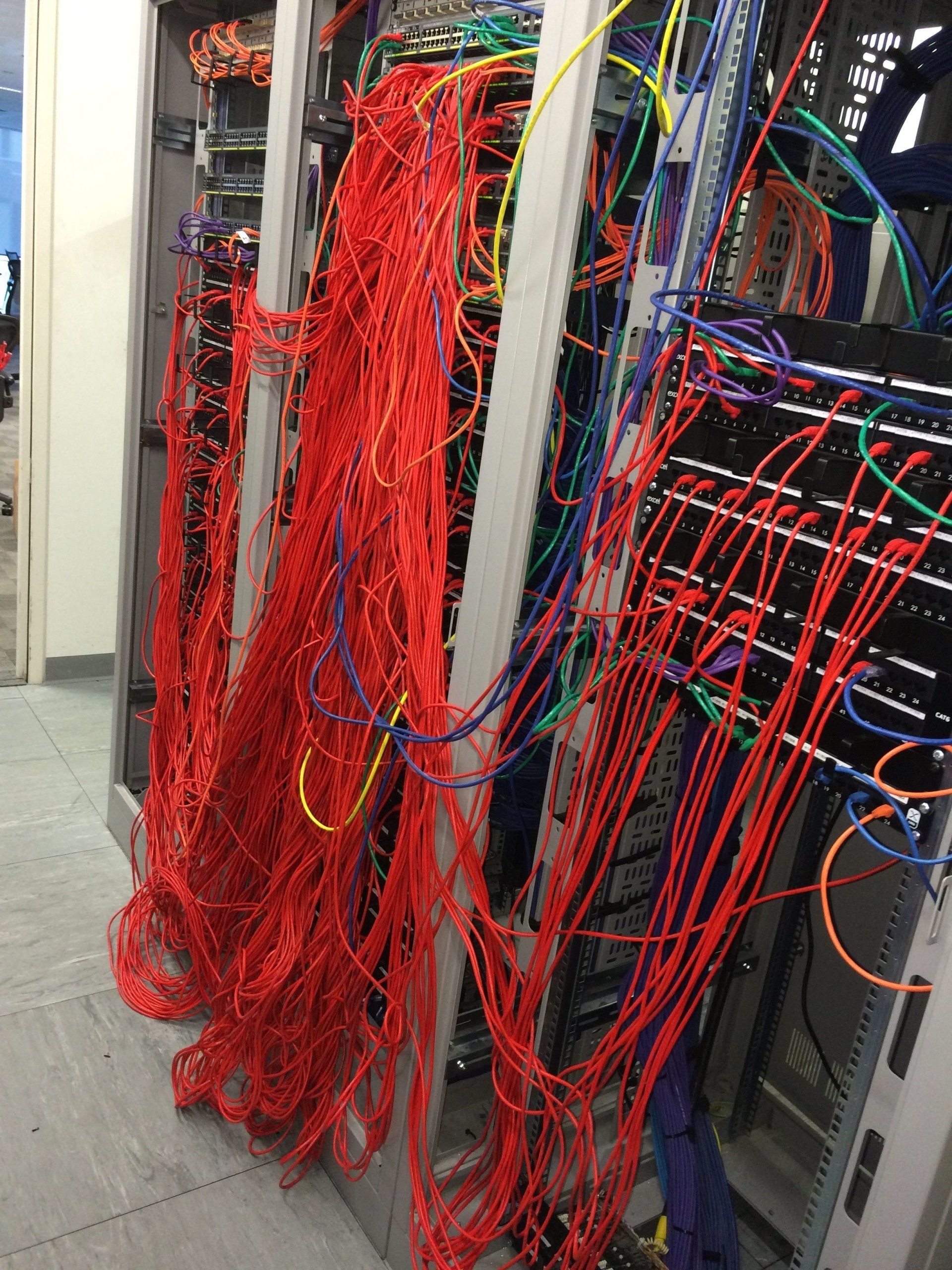 red cabling in a server