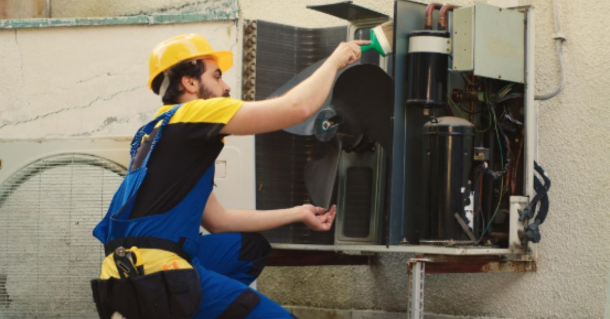 Certified technician performing HVAC installation in Lawrence KS for an energy-efficient home system