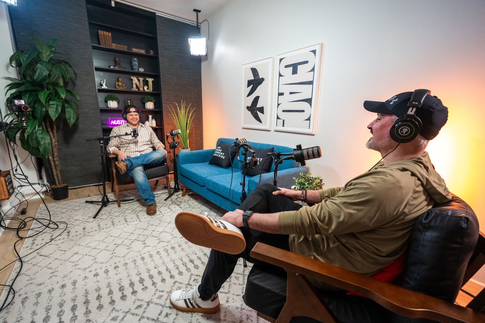 Two men podcasting in YouTube studio