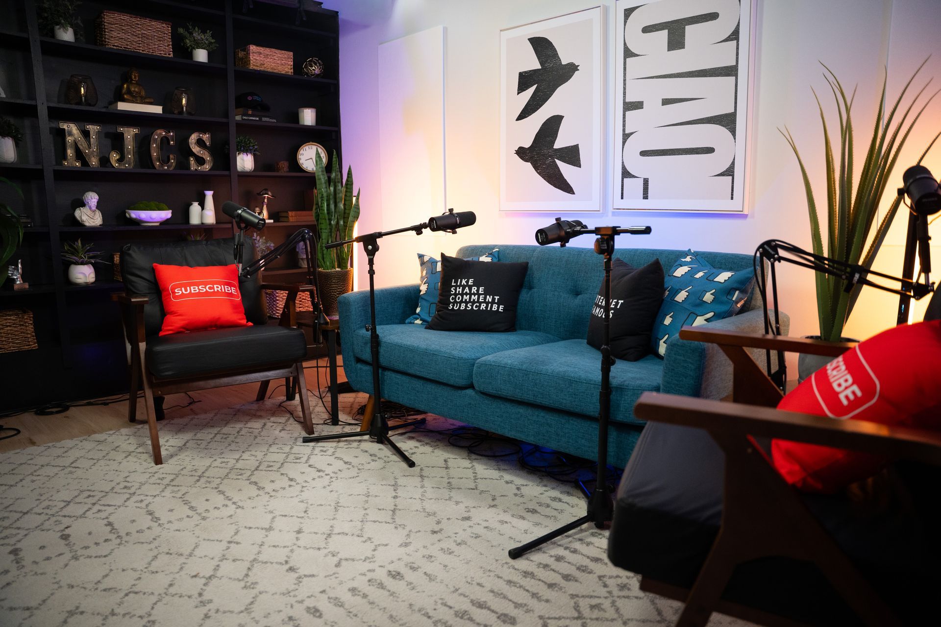 Video podcast studio set at NJ Content Studio