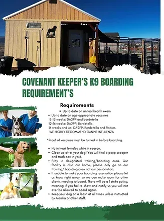 Boarding Requirements - Delta, CO - Covenant Keeper’s K9 Training Facility