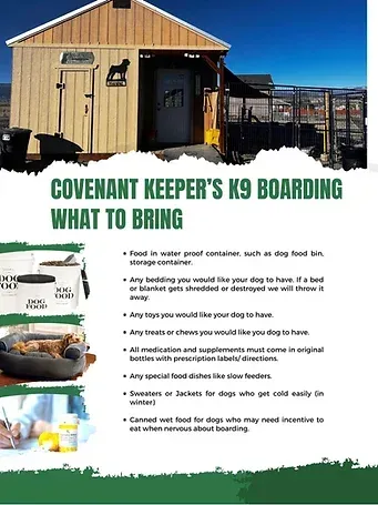 Boarding Requirement  Details - Delta, CO - Covenant Keeper’s K9 Training Facility