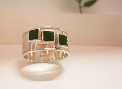 Ring zilver koud-emaille groen trapje van Karen Klein edelsmid