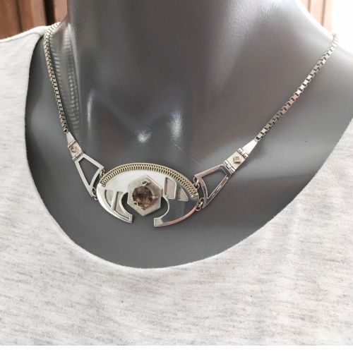 Zilver en goud collier met citrien en rookkwarts DeLiefde van Karen Klein edelsmid