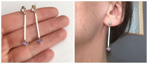 Handgemaakt zilveren oorhangers met amethist van Karen Klein edelsmid