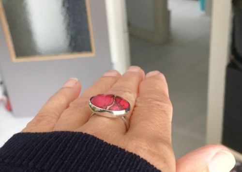 Zilveren ring met  roze agaat van Karen Klein edelsmid