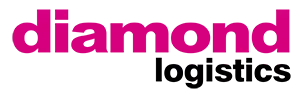 The logo for diamond logistics is pink and black on a white background.
