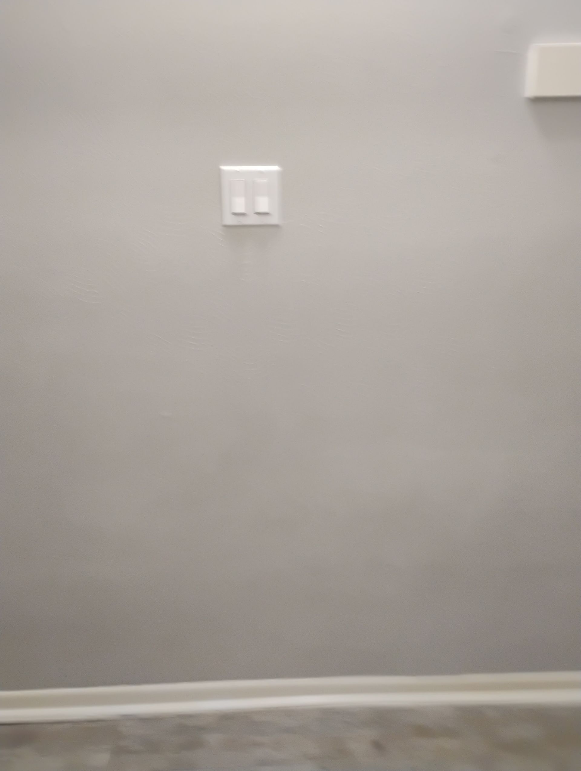 Light gray wall with a white double light switch above the baseboard.