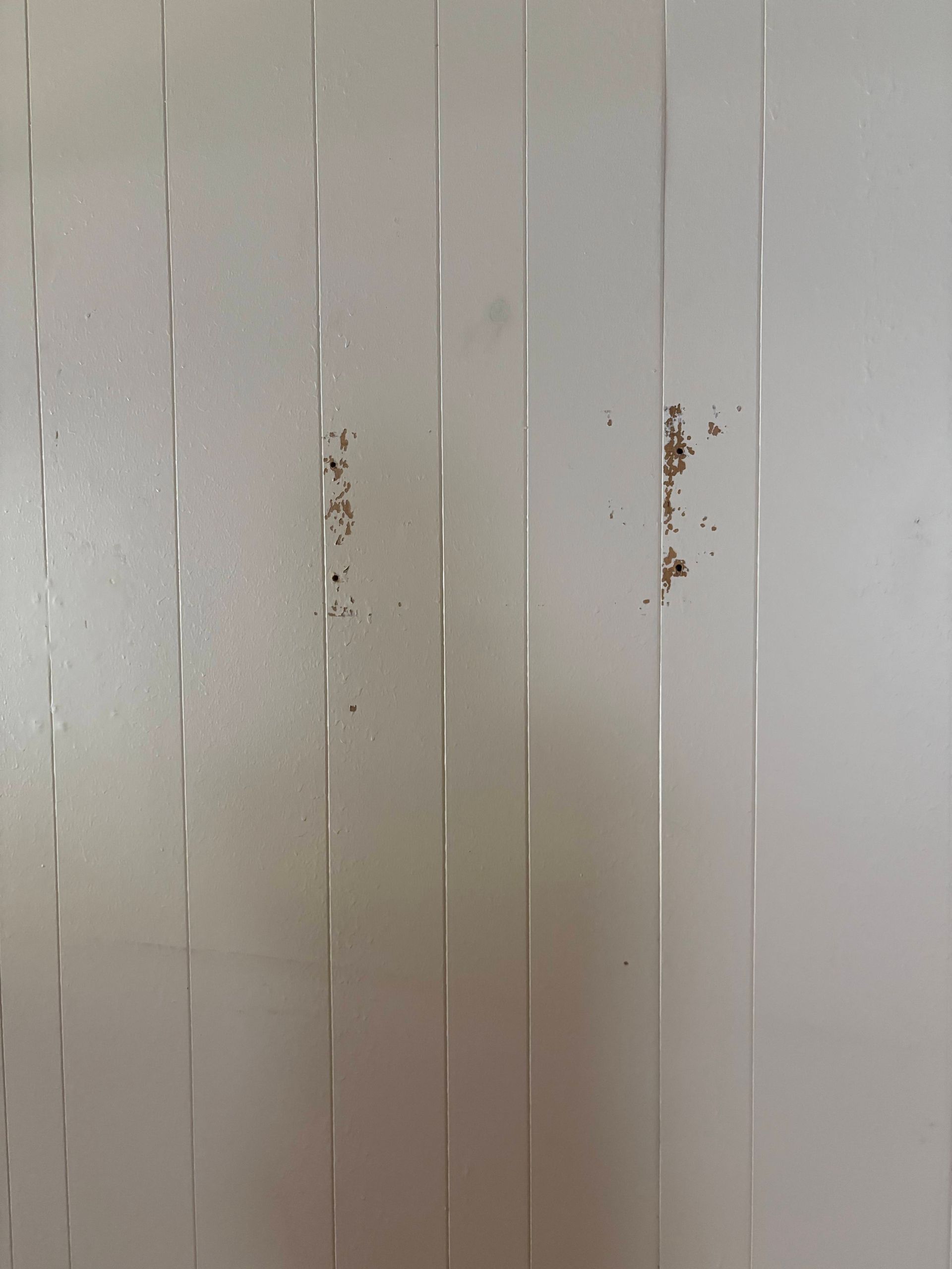 Vertical white and silver panels with brown spots.