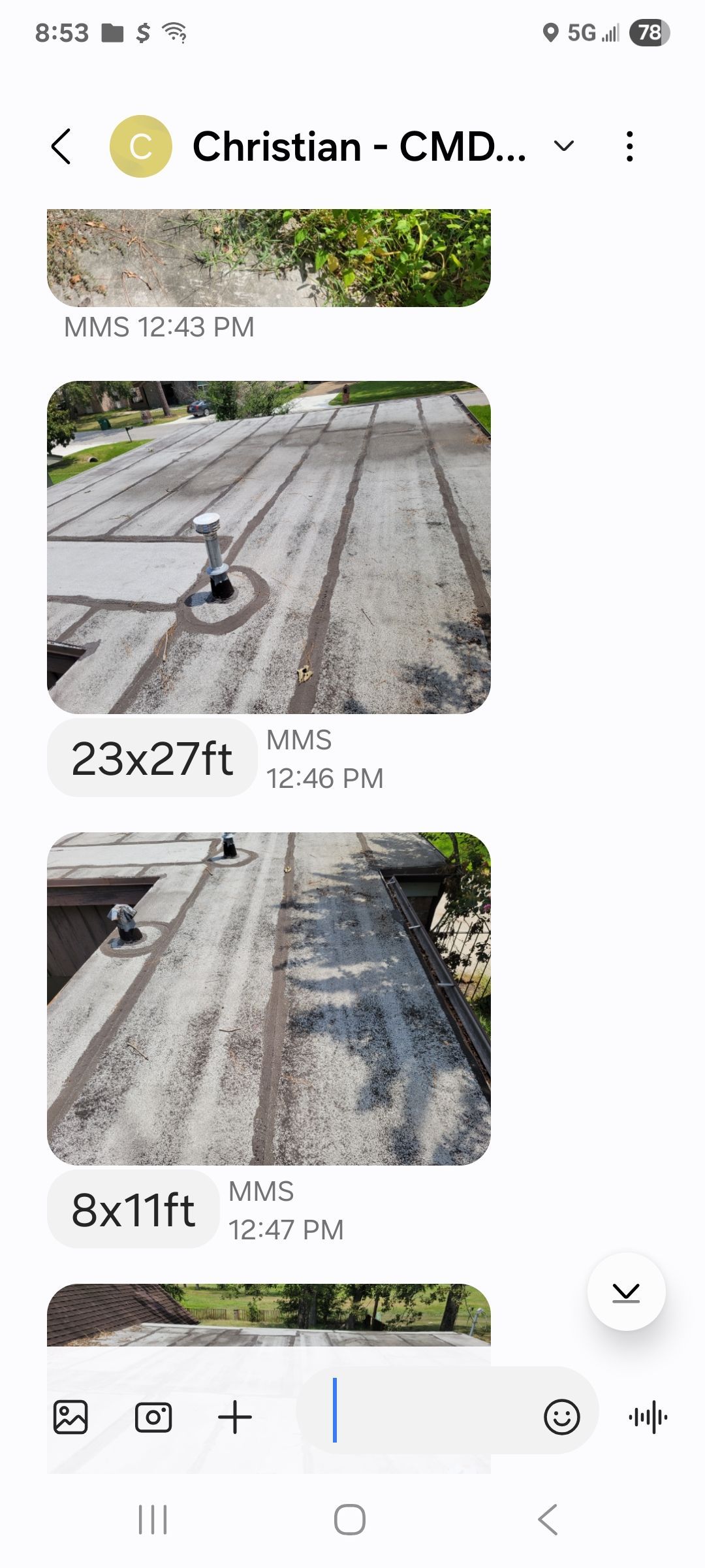 Screenshots of messages with photos of wooden structures.