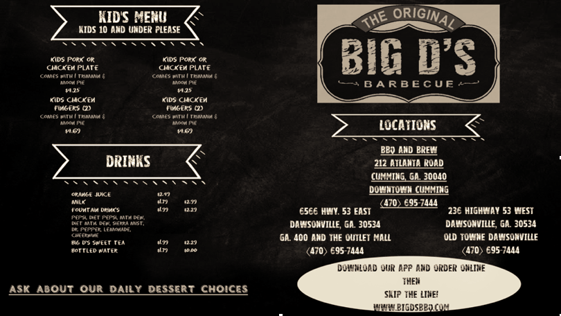 Featured image of post Easiest Way to Make Big D&#039;s Bbq Menu West Union Sc