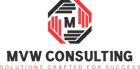 Logo for MVW Consulting with an octagon design and the letter 
