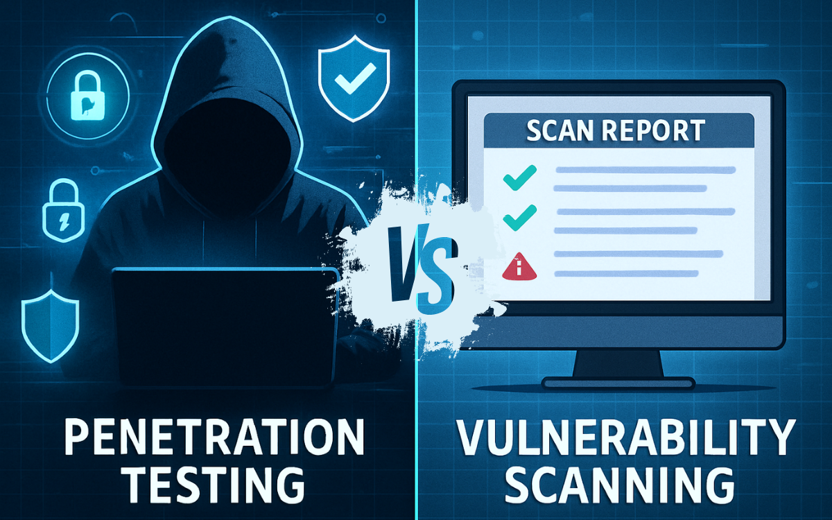 A picture of a computer screen with the words penetration testing and vulnerability scanning on it
