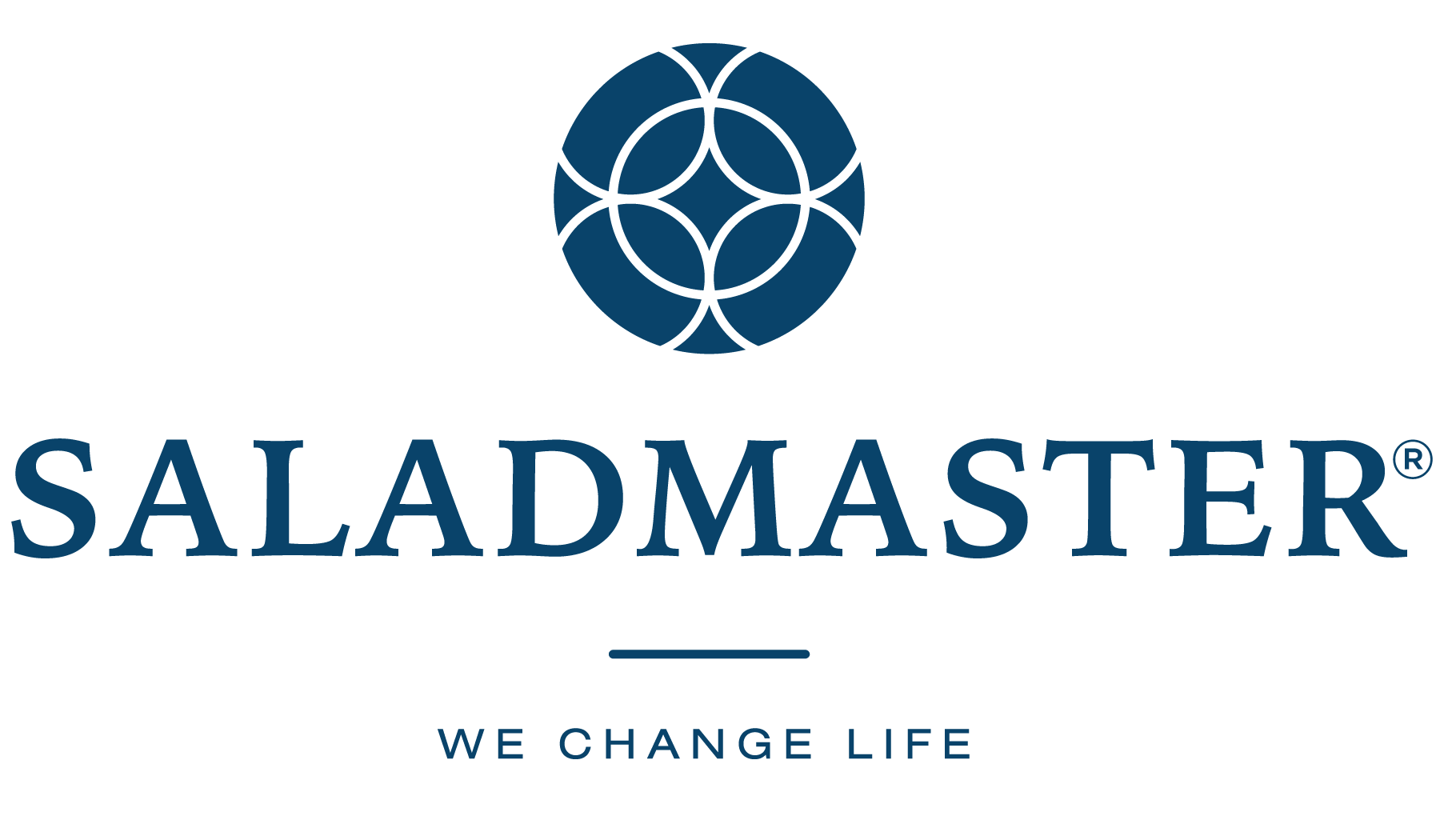 Logo for Saladmaster, featuring a blue emblem above the word