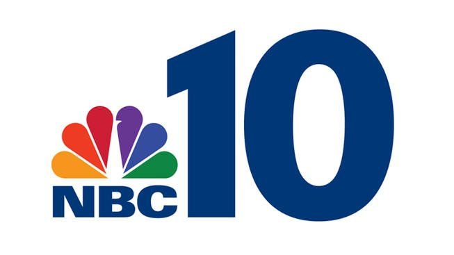 The NBC 10 news station logo featuring the multicolored peacock icon next to the number 10 in dark blue.