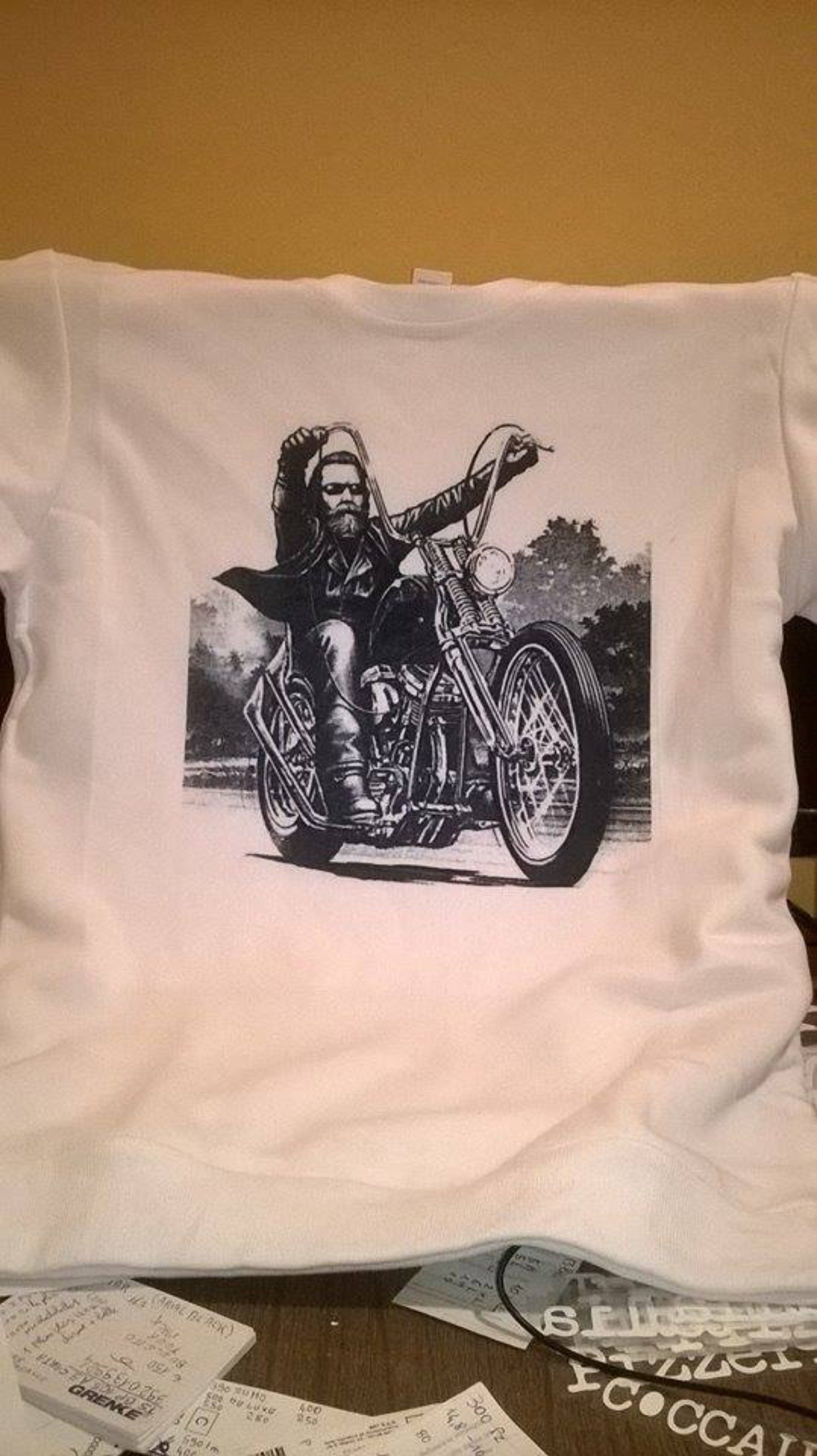 maglietta con stampa motociclista