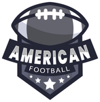 American football logo with dark gray shield, football, and stars