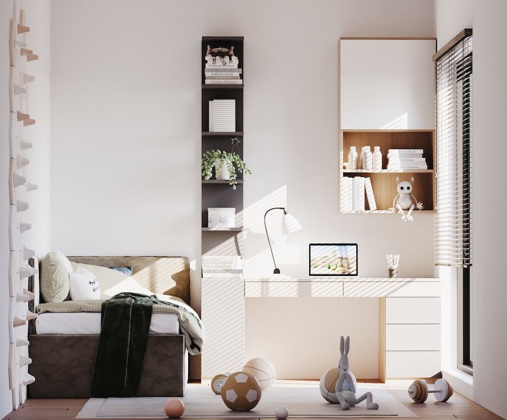 A Child's Bedroom with a Desk and Toys — Chandolin Construction in Bathurst, NSW