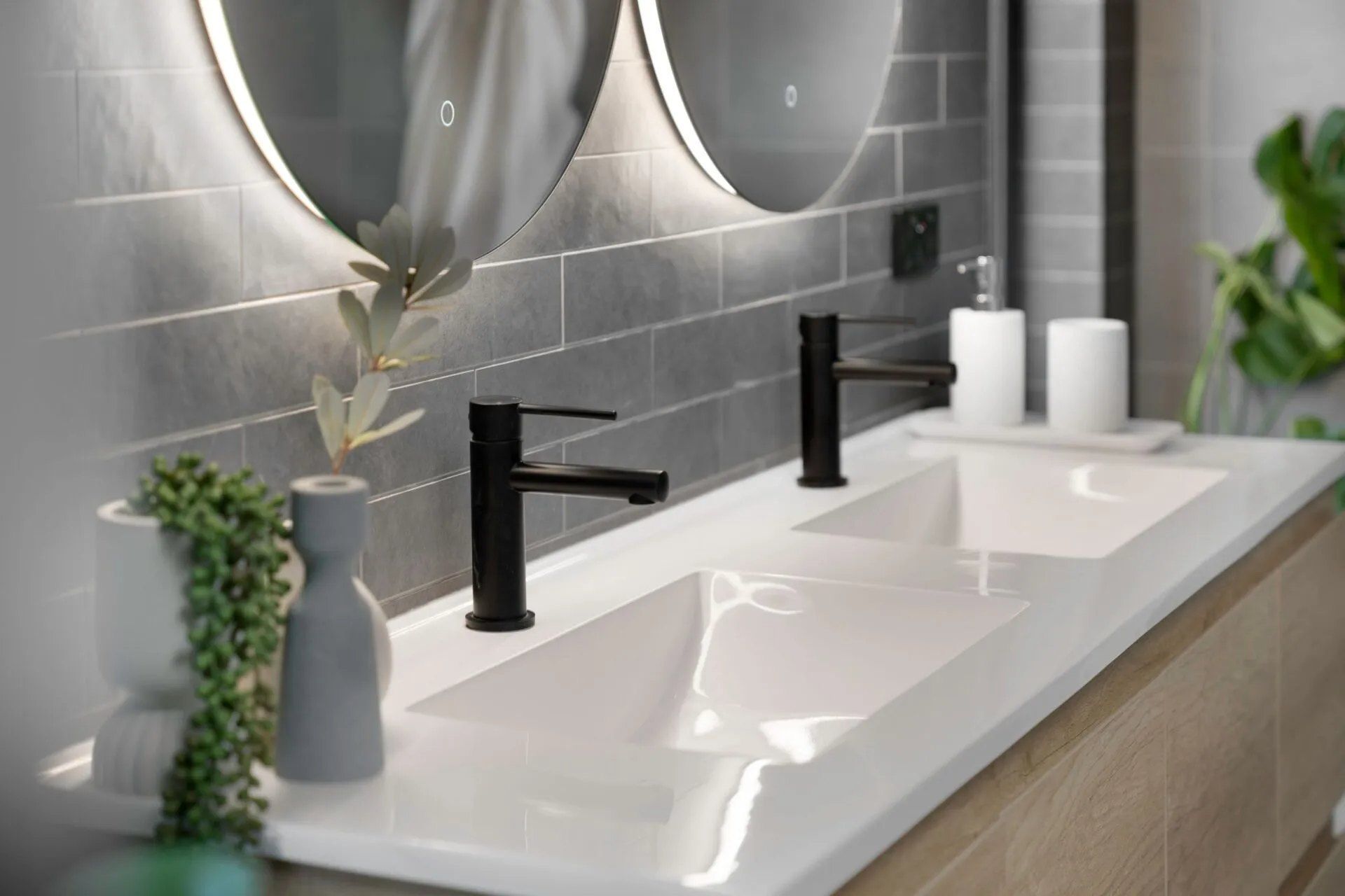 A Bathroom With Two Sinks and Two Mirrors — Chandolin Construction in Bathurst, NSW
