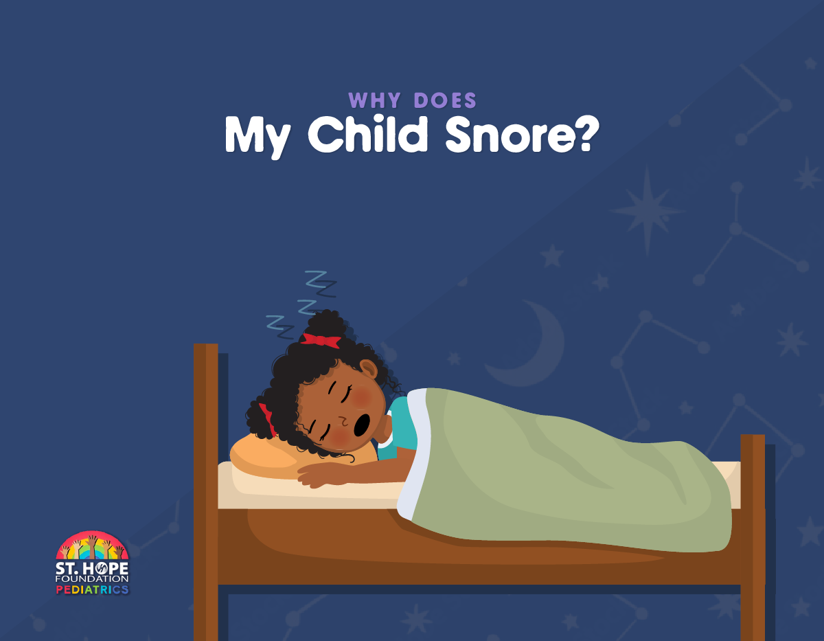 A child sleeping in a bed under a dark, starry sky with the text 