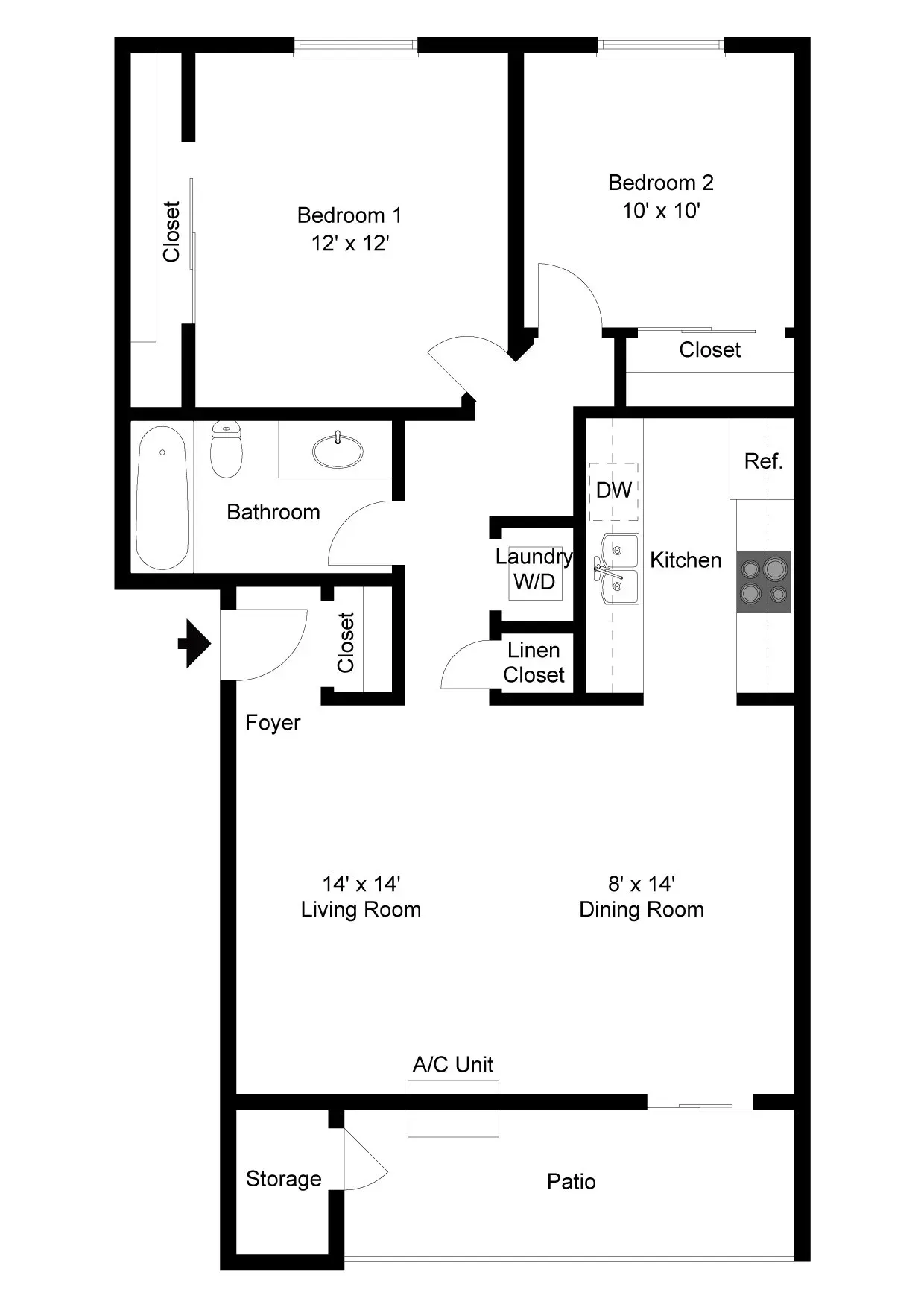 2 Bed (B) Dimensions