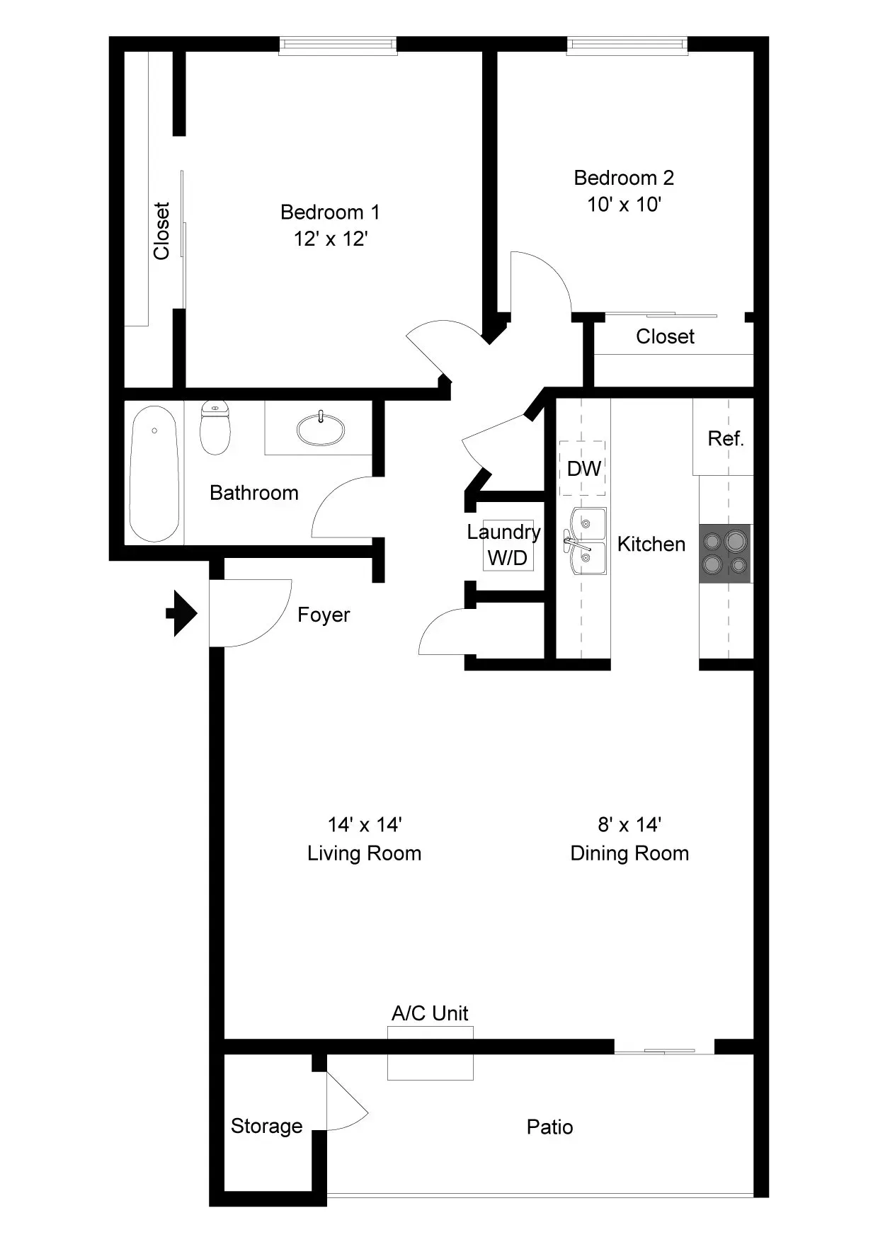 2 Bed (A) Dimensions