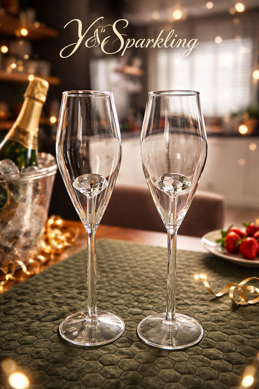 Valentijnsdag cadeauset: mousserende wijn, glazen, berenboeket, chocolade, kaars en hartvormige decoraties.