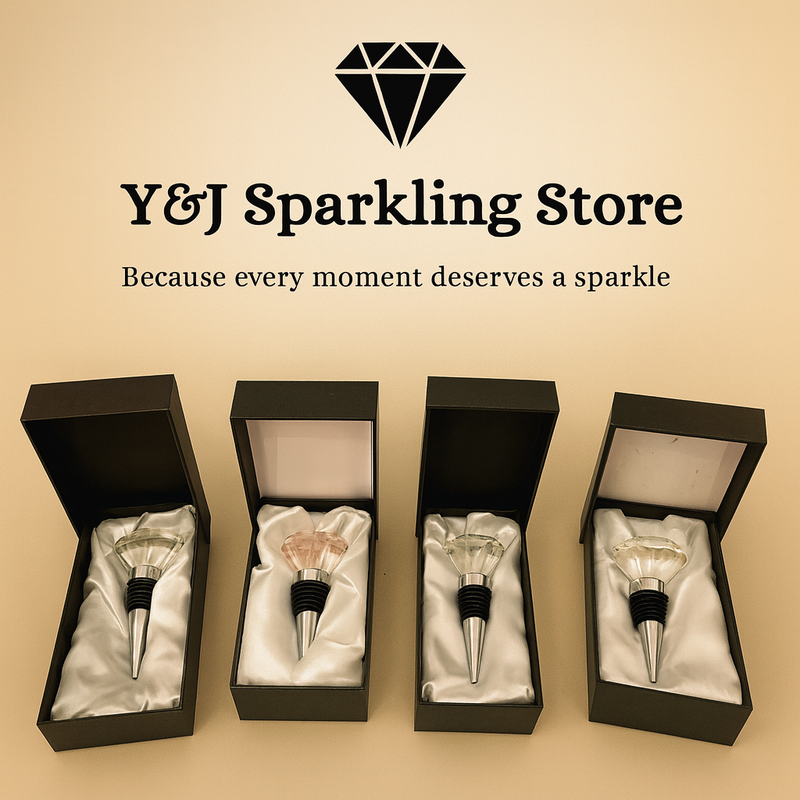 Wijnflesstopper met kristallen dop in een geschenkdoos.