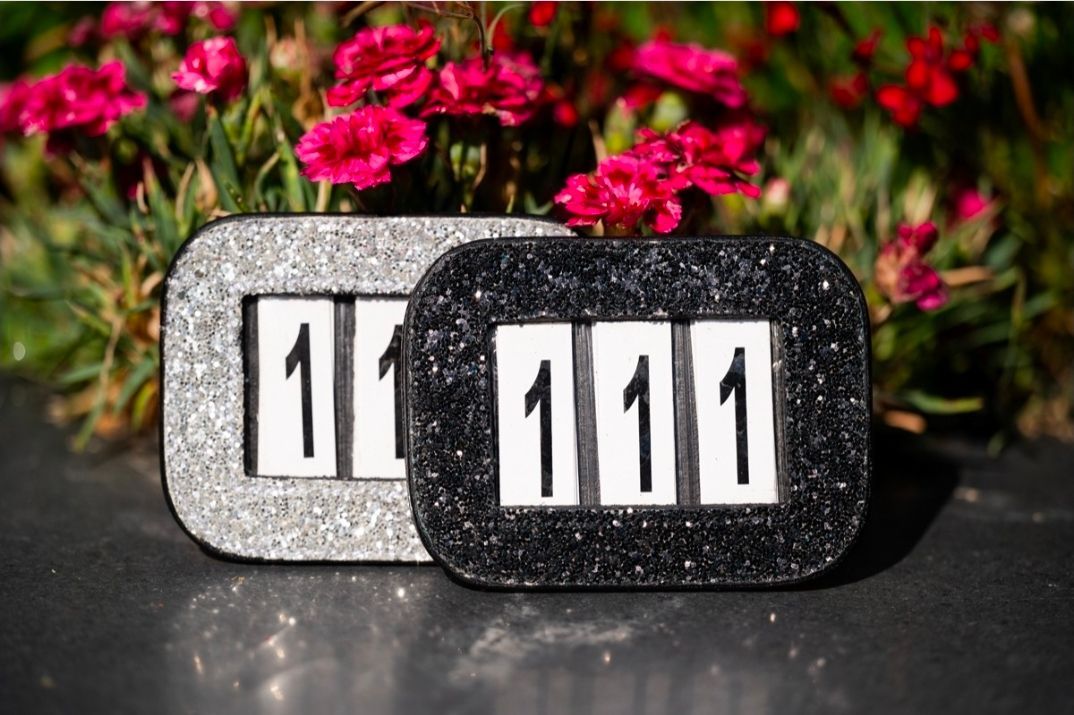 Startnummer met glitters, dressuur, paarden, wedstrijd. Custom Dutch, bling bling, knhs.