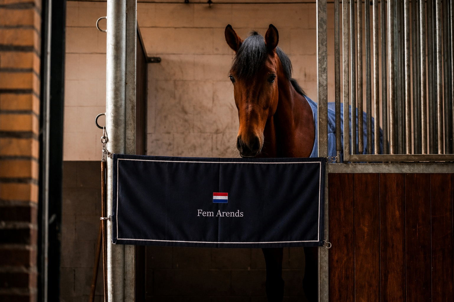 Stal gordijn, staldoek, concours wedstrijd, bedrukt, gepersonaliseerd, Custom Dutch, glitter, paard, stal,