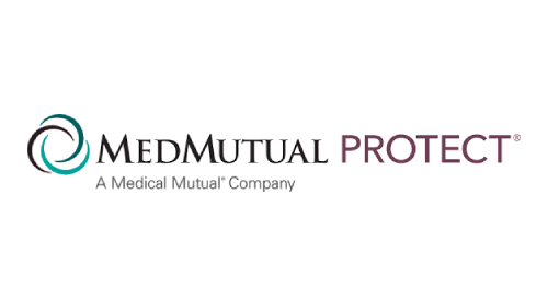 Logo for MedMutual Protect, a medical insurance company. Features a teal and black swirl design and purple text.