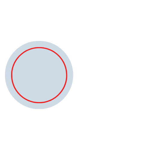 A logo for the advocate group with a red circle in the middle.