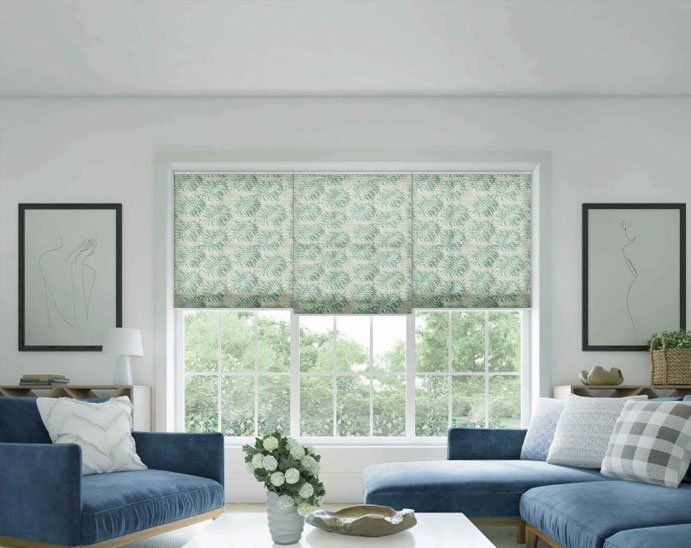 Three green blinds in a white room