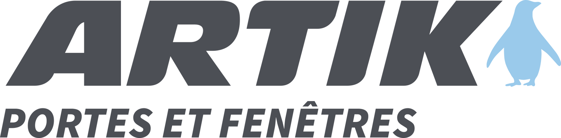 The logo for artik portes et fenêtres has a penguin on it.