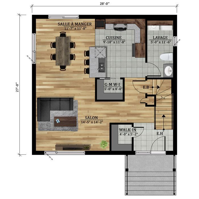 Un plan d'étage d'une maison avec un escalier