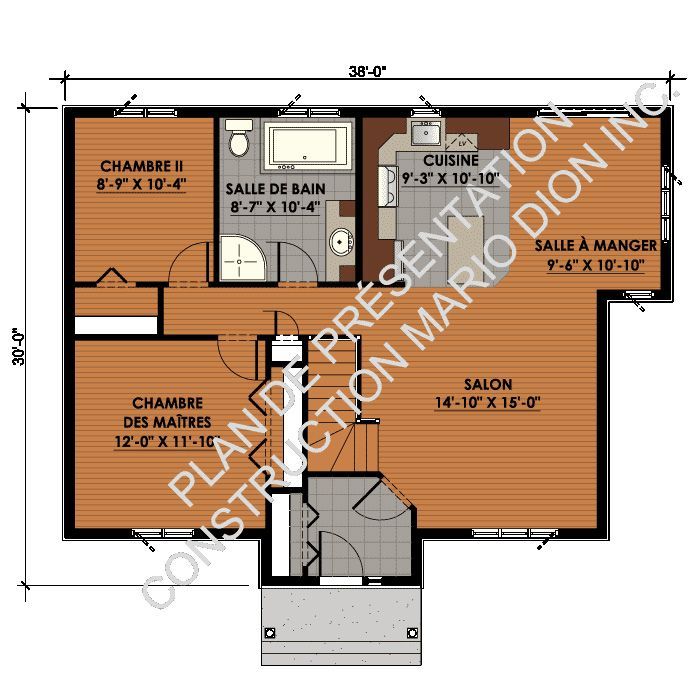 Un plan d'étage d'une maison avec des mesures en français