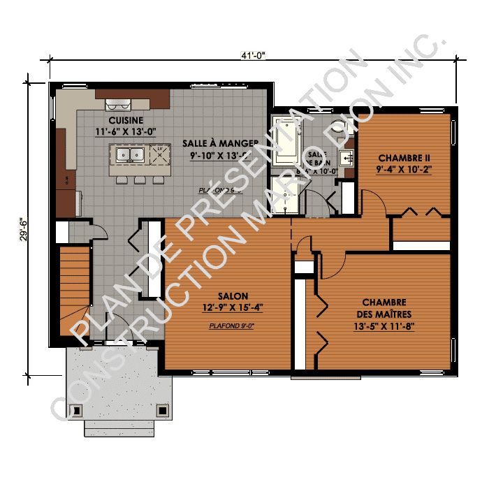 Un plan d'étage d'une maison avec les mots plan de présentation maison inc.