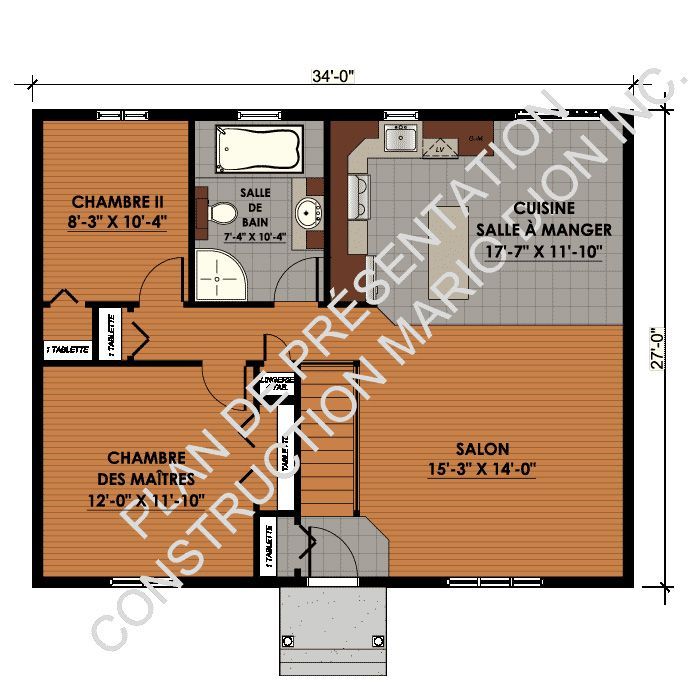 Un plan d'étage d'une maison en français avec mesures