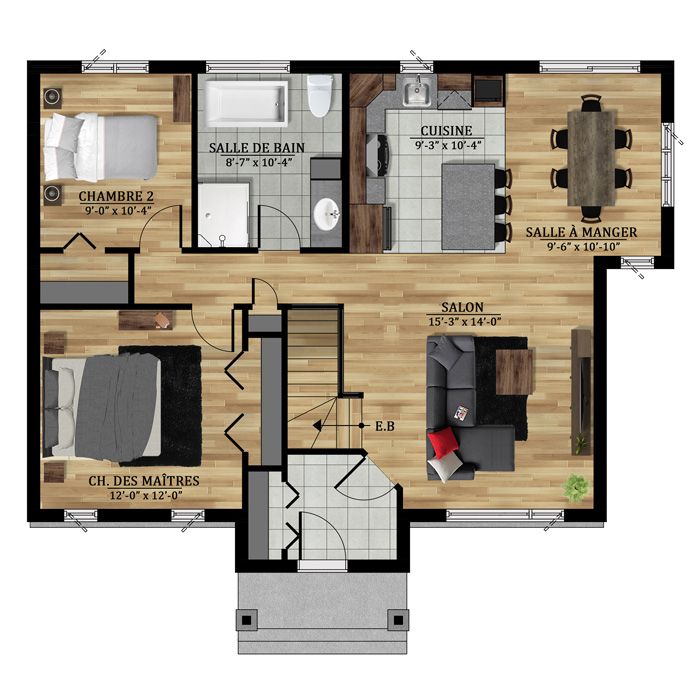 Un plan d'étage d'une maison avec une chambre et une salle de bain
